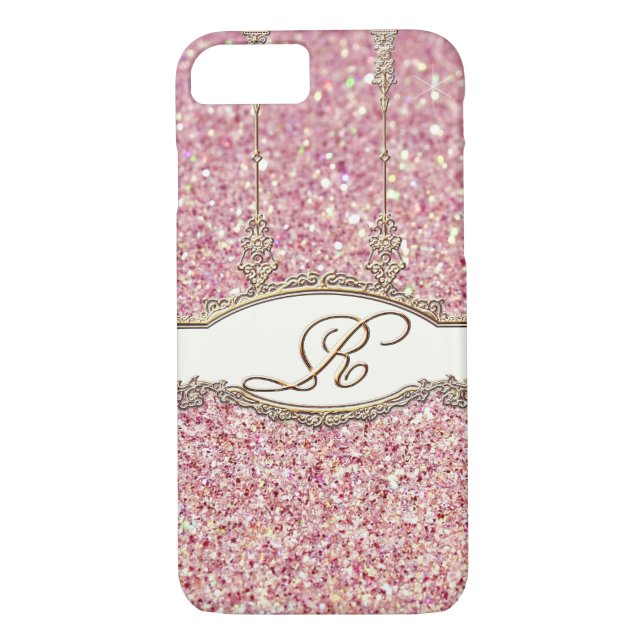 Barock Rokoko Gold Monogram R Bokeh Glitzer Rosa Case-Mate iPhone Hülle (Rückseite)