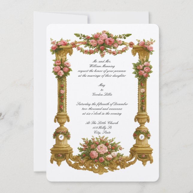 Barock Rokoko-Podest-Farbrahmen-Hochzeit Einladung (Vorderseite)