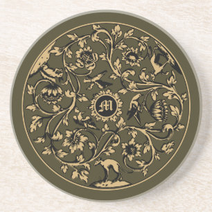Barock Rokoko Vögel Tiere Florales Monogramm Druck Getränkeuntersetzer