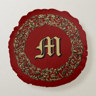 Barock-Rokokoo-Blumenkranz-Monogramm-Druck Rundes Kissen