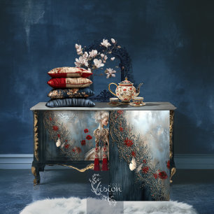 Barock-Schmetterling Marineblau-Rot-Ornament-Patin Seidenpapier