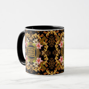 Barock-Schwarz-Gold-Rosa Tasse
