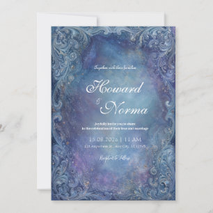 Barock Silber Himmelblauer Nebel Hochzeit Einladung