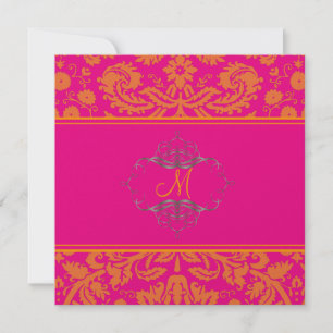 Barock-Spitze Damast/orange/rosa/Einladungen Einladung