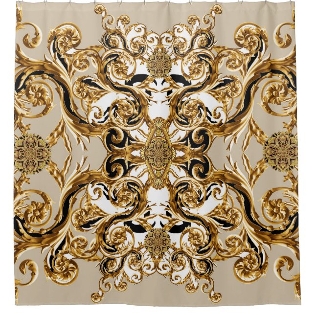 Barock trifft Leopard: Goldener Hintergrund Duschvorhang (Vorderseite)