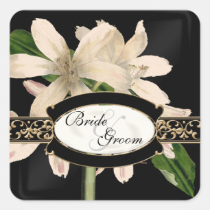 Barock Vintag Lily Gold Formal Gefallen Tags Quadratischer Aufkleber