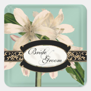 Barock Vintag Lily Gold Formal Gefallen Tags Quadratischer Aufkleber