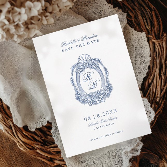 Barock Wappen Französisch Blauer Hochzeitstag Save The Date (Von Creator hochgeladen)