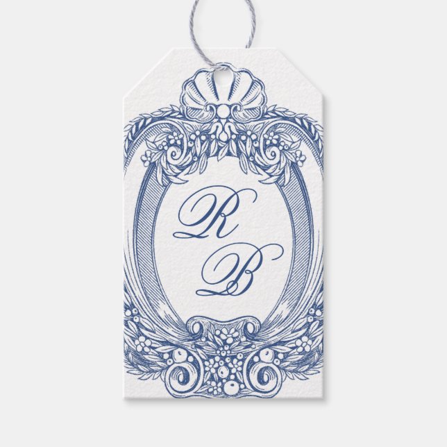 Barock Wappen Französisch Blue Initials Wedding Geschenkanhänger (Vorderseite)