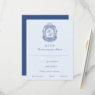 Barock Wappen French Blue Wedding RSVP Karte