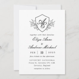 Barock Wappen Monogram Black and White Wedding Einladung