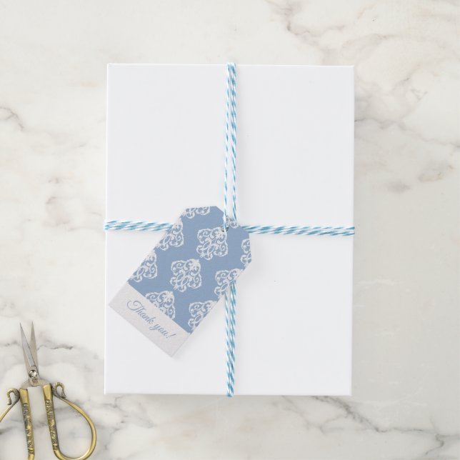 Barockblau und Weiß Vielen Dank Geschenkanhänger (Mit Garn)