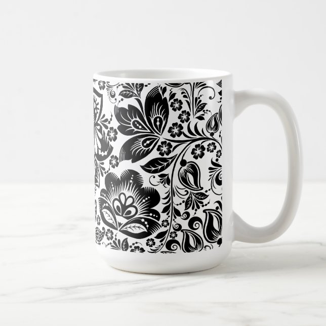 Barockblumenmuster auf schwarz-weiß tasse (Rechts)