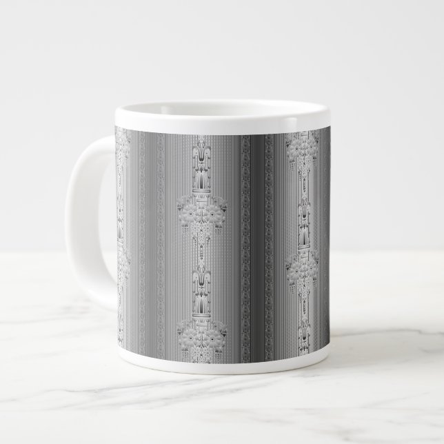 Barockblumenmuster mit grauem Rand Jumbo-Tasse (Vorderseite Links)