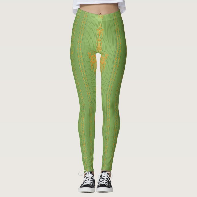 Barockblumenmuster mit Rand Leggings (Vorderseite)