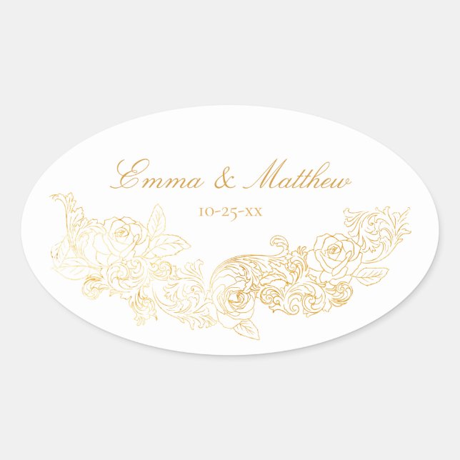 Barockdekoration Goldene Hochzeit-Logo Ovaler Aufkleber (Vorderseite)