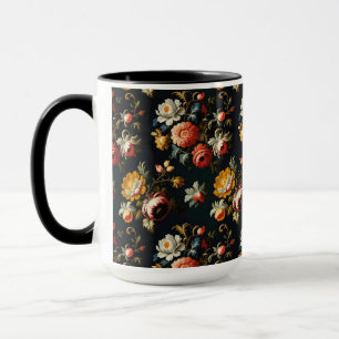 Barocke aufwendige Blumen auf schwarzem Hintergrun Tasse