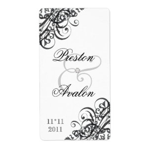 Barocke B&W-Schriftrolle Hochzeitswein-Etikett