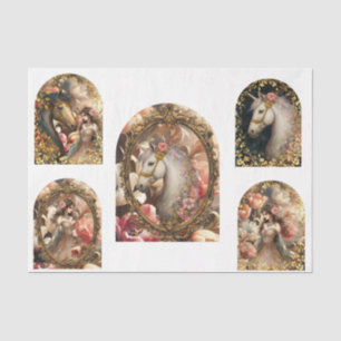 Barocke Blumen Exotische Frau  Pferd Decoupage Seidenpapier