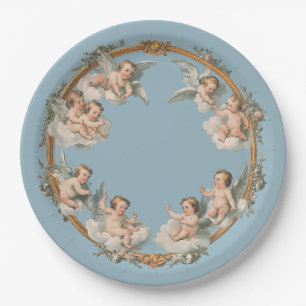 Barocke Cherub Blau Gold Kranz Papierplatte Pappteller