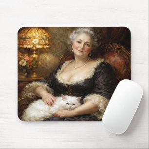 Barocke elegante Frau mit weißer Katze Mousepad