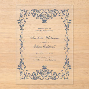 Barocke elegante Rahmen Hochzeit Acryl-Einladung Acryleinladungen