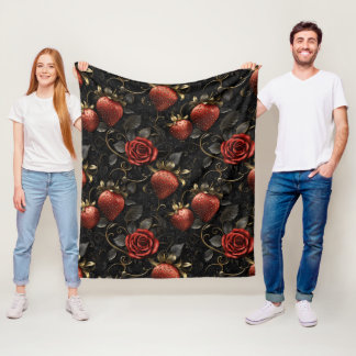 Barocke Erdbeeren und Rose Nahtloses Muster Fleecedecke