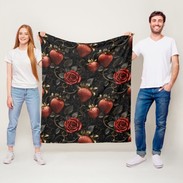 Barocke Erdbeeren und Rose Nahtloses Muster Fleecedecke (Beispiel)