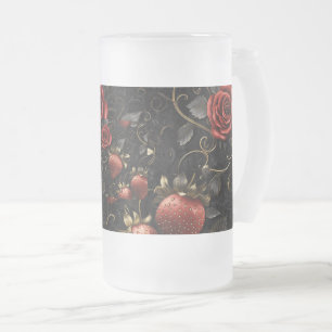 Barocke Erdbeeren und Rose Nahtloses Muster Mattglas Bierglas