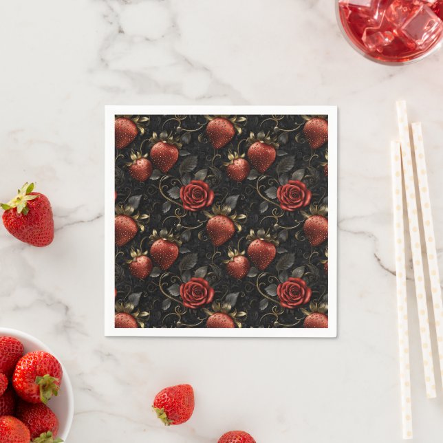 Barocke Erdbeeren und Rose Nahtloses Muster Serviette (Beispiel)