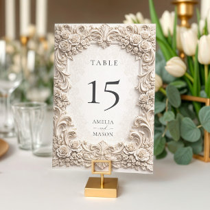 Barocke florale verzierte Elfenbein-Hochzeitstisch Tischnummer
