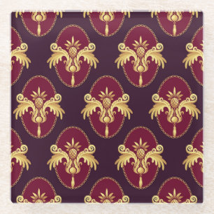 Barocke Gold-Wandleuchte Magenta-Muster Glasuntersetzer