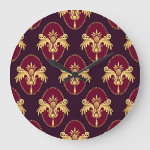 Barocke Gold-Wandleuchte Magenta-Muster Große Wanduhr