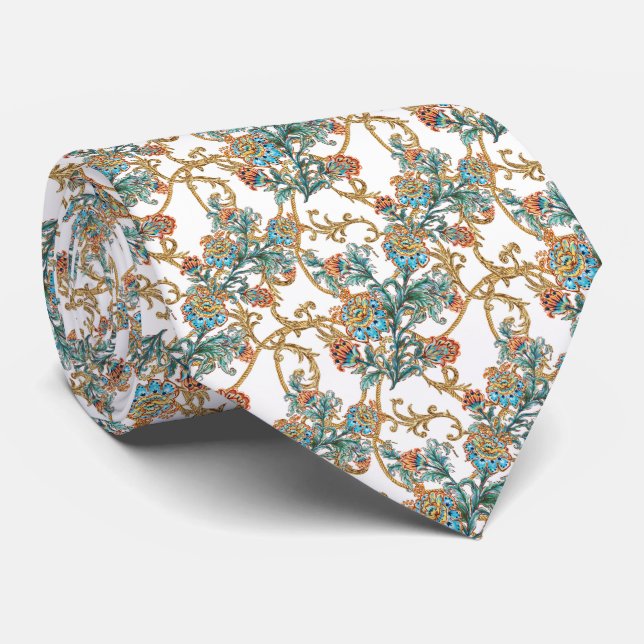 Barocke goldene Blumenhochzeit  Krawatte (Gerollt)
