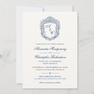 Barocke Hochzeit mit Monogramm-Wappen Einladung