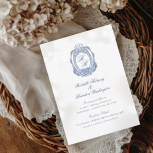 Barocke Krone Französisch Blau Antike Hochzeit II Einladung