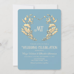 Barocke Monogramm Blau Gold Hochzeits-Einladung Einladung