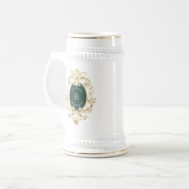 Barocke Monogramm-Trauzeuginformation Bierglas (Vorderseite Links)