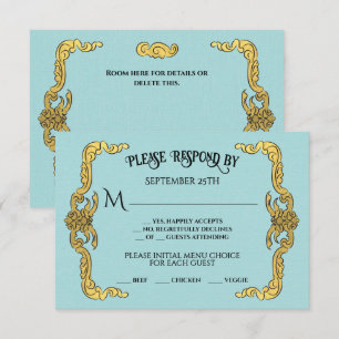 Barocke Regency-Attrappe Gold Blau RSVP-Antwortkar Einladung