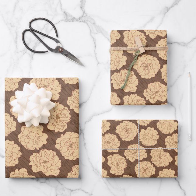 Barocke Rose auf walnussbraun - nahtloses Muster. Geschenkpapier Set (Vorderseite)