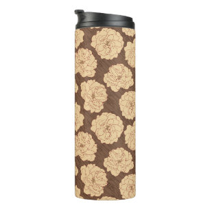 Barocke Rose auf walnussbraun - nahtloses Muster. Thermosbecher