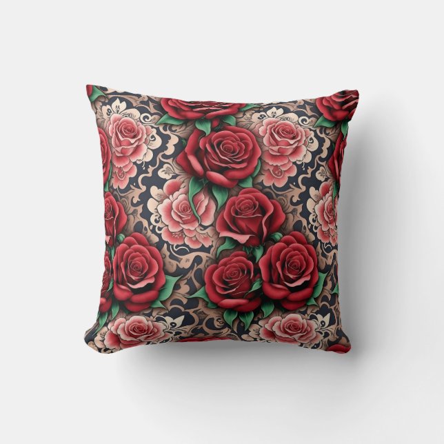 barocke rote Rosen Kissen (Vorderseite)