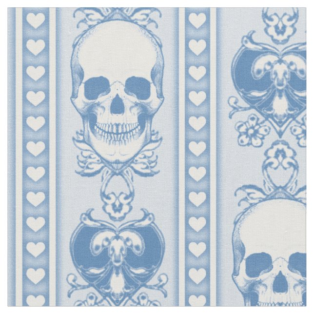 Barocke Schädelstreifenmuster Blaue Stoff (Nahaufnahme)