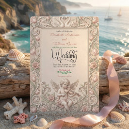 Barocke Schwan- und Cherub-Hochzeitseinladung. Einladung