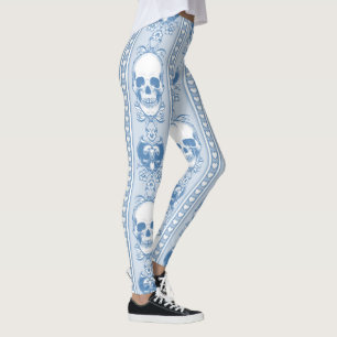 Barocke Skull Strip Muster Blau Leggings