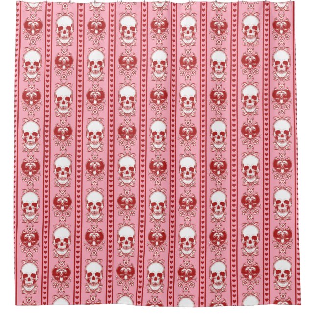 Barocke Skull Strip Muster Rosa Duschvorhang (Vorderseite)