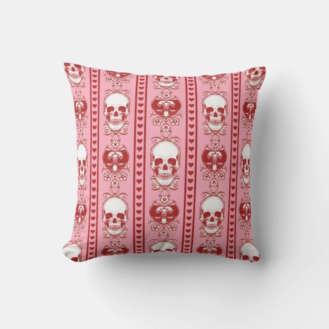 Barocke Skull Strip Muster Rosa Kissen (Vorderseite)