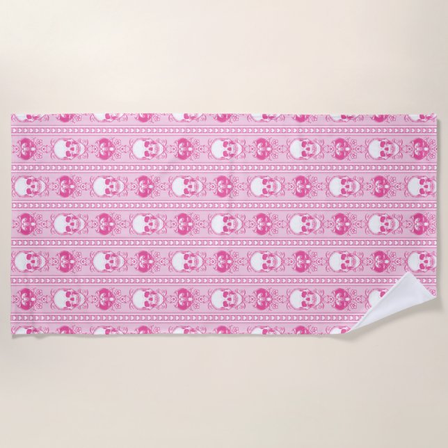Barocke Skull Strip Muster Rosa Strandtuch (Vorderseite)