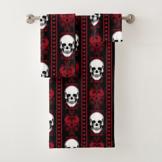 Barocke Skull Strip Muster Rot Badhandtuch Set (Insitu)