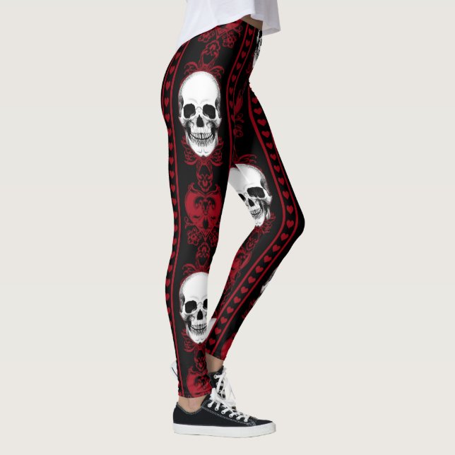 Barocke Skull Strip Muster Rot Leggings (Rechts)